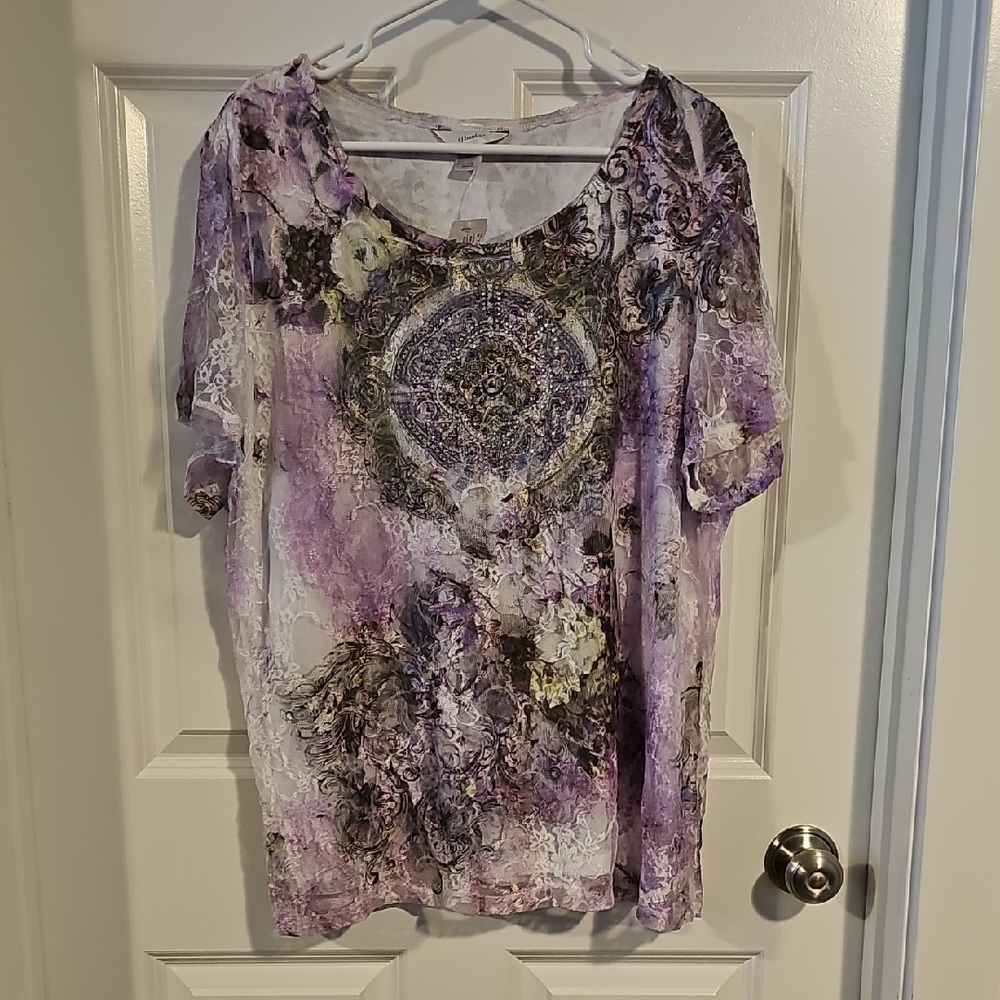 CJ Banks Purple Floral Women's Blouse